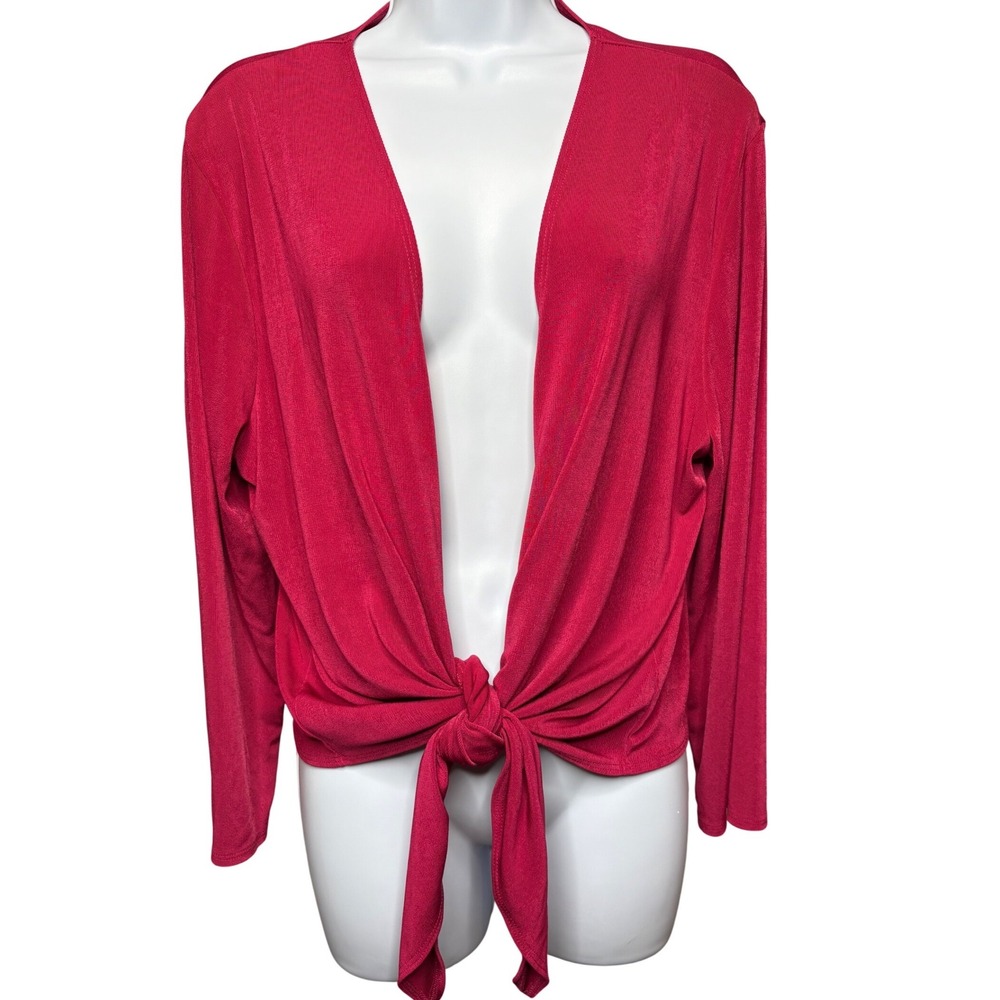 COLDWATER CREEK Womens Red Tie Front Stretch Cardigan XL Lightweight Drapey Chic